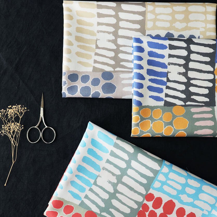 田んぼ（ブルー×オレンジ）幾何学模様- 布・生地の通販サイト