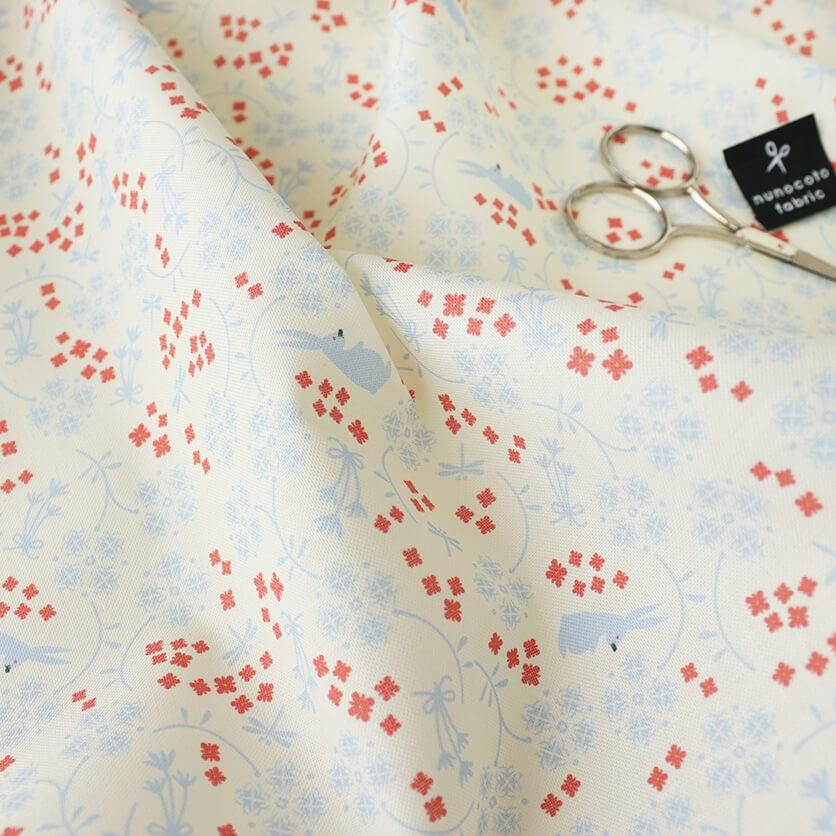 うさぎと花（ホワイト）花柄- 布・生地の通販サイト：nunocoto fabric