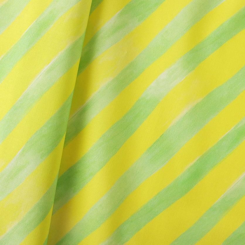 ニューレトロ斜めストライプ（レモン×ライム）ストライプ柄- 布・生地