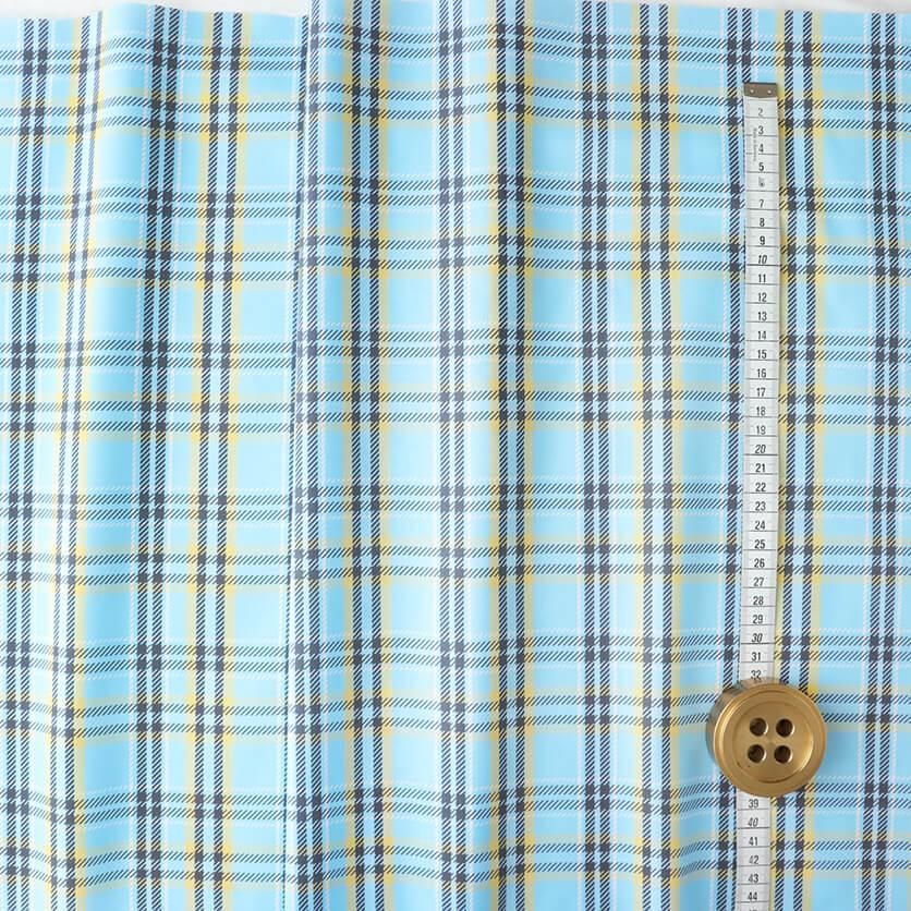 タータンチェック秋色（グレイッシュブルー）チェック柄- 布・生地の