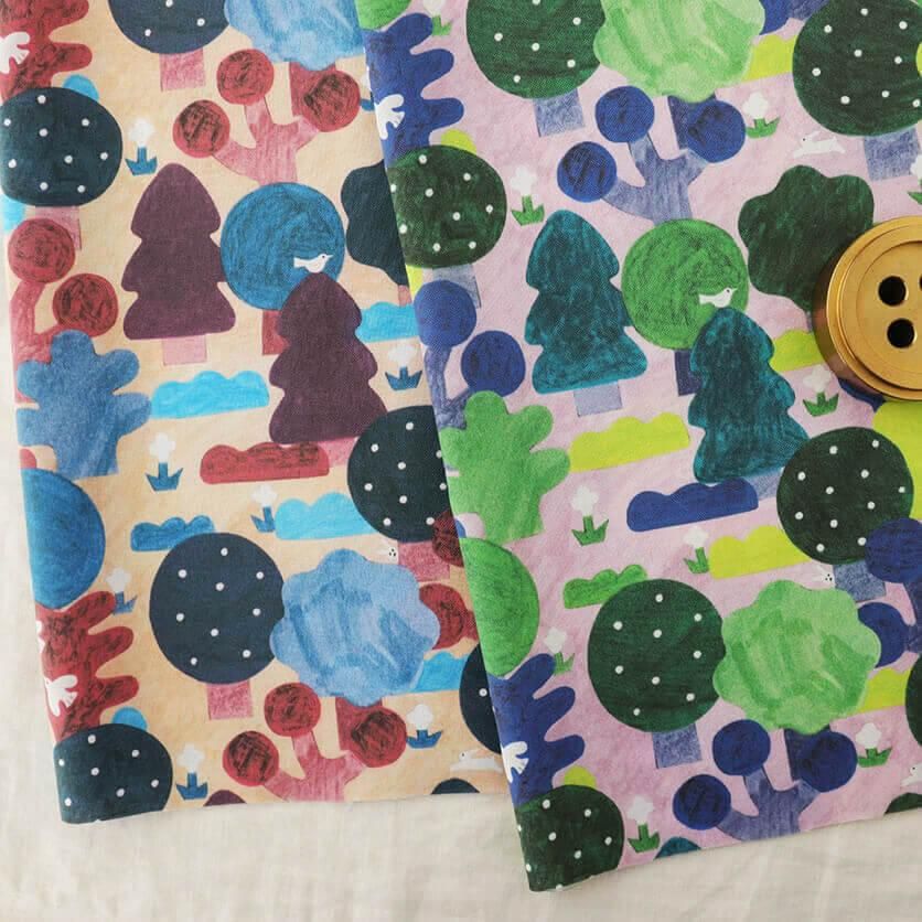 オリジナル ハンドメイド 春の木 Spring Forest（パーフル＆ブルー）ボタニカル柄- 布・生地の