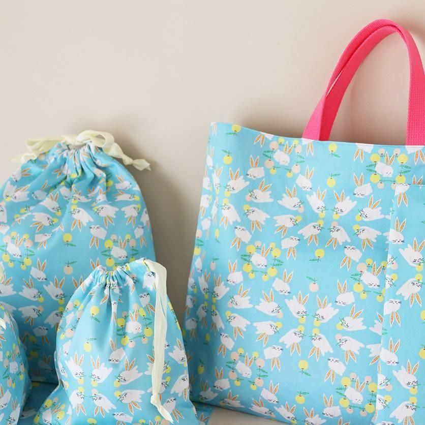 入園・入学グッズ手作りキット（6点セット）うさぎとリンゴ／ライト