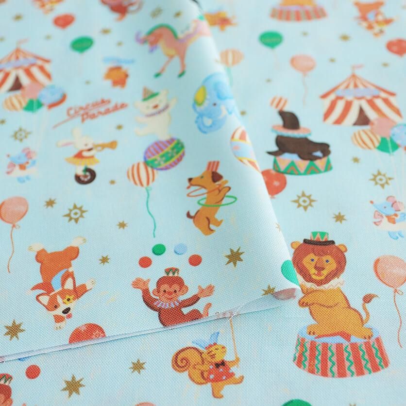 Circus parade（ブルー）動物柄 布・生地の通販サイト：nunocoto fabric