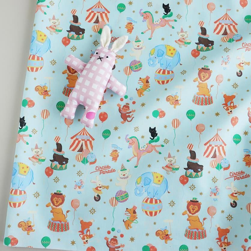 Circus parade（ブルー）動物柄 布・生地の通販サイト：nunocoto fabric