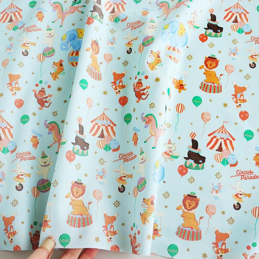 kazu様ご注文生地 Circus parade（ブルー）動物柄 布・生地の通販サイト：nunocoto fabric