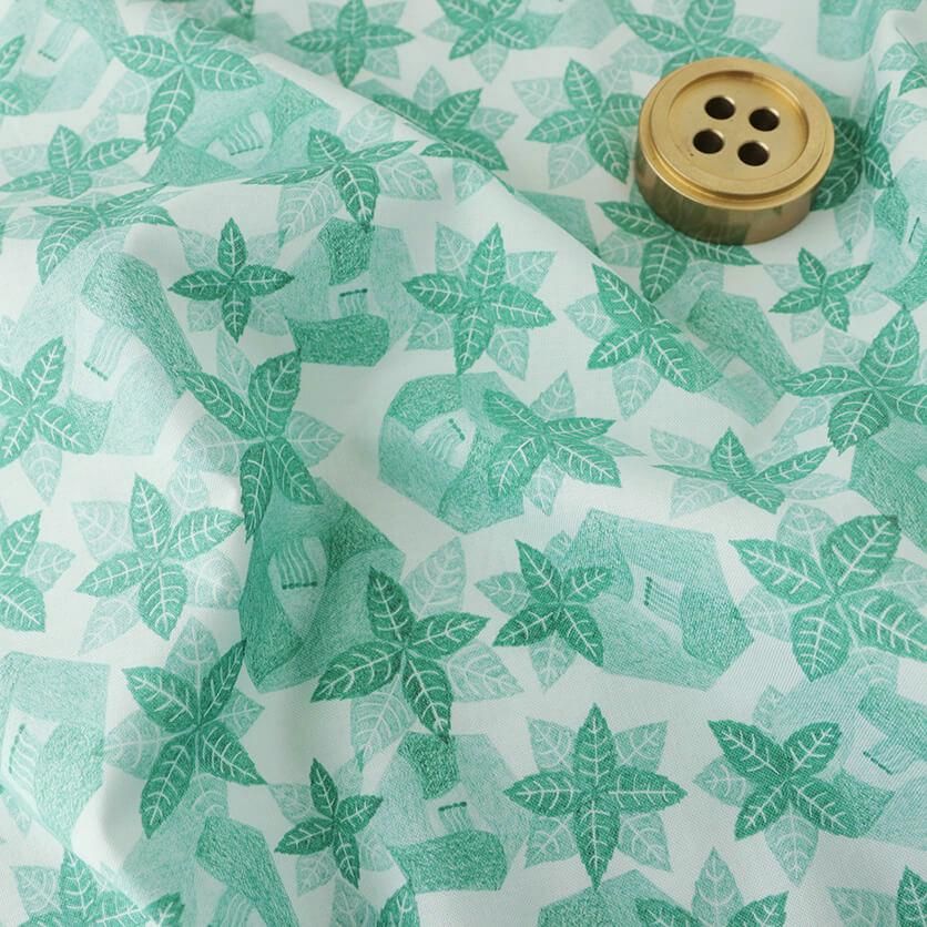 white camellia（グリーン）ボタニカル柄- 布・生地の通販サイト