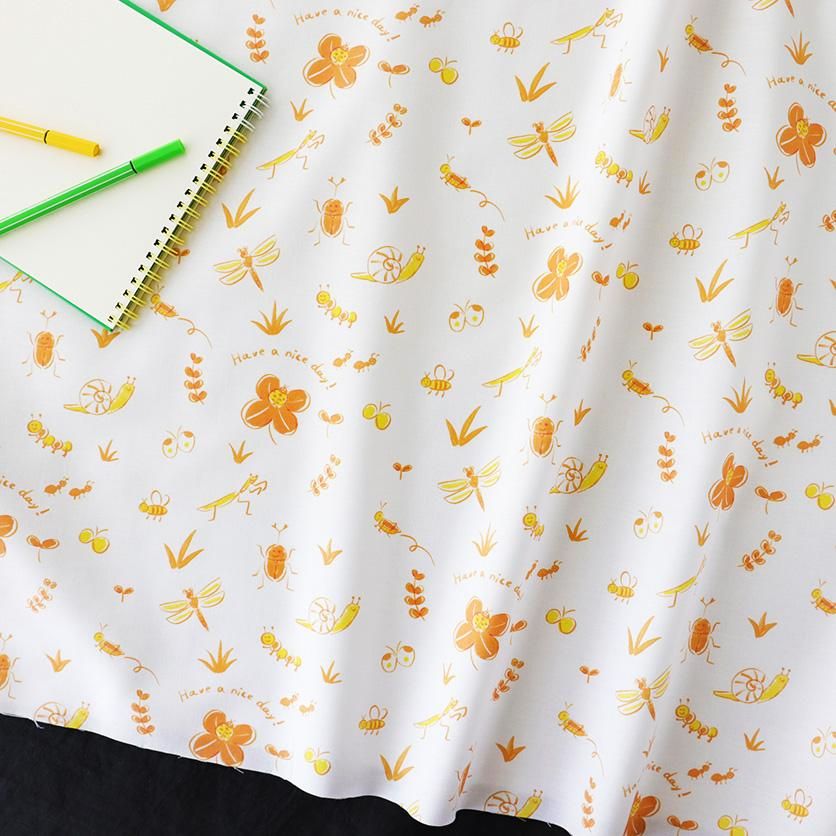 Have a nice day（オレンジ）昆虫柄- 布・生地の通販サイト：nunocoto