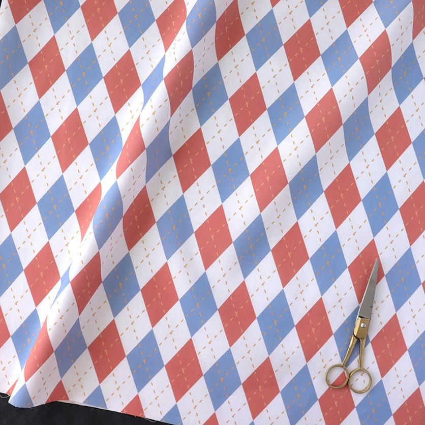 トオル 商品色確認の上ご購入くだい アーガイル（レッド×ブルーグレー）チェック柄- 布・生地の通販