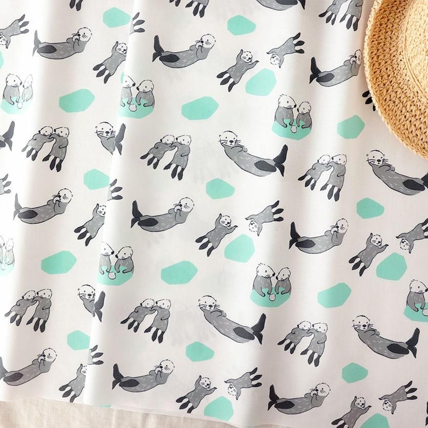 rakkoページ ゆらゆラッコ（ホワイト×ミント）ラッコ柄- 布・生地の通販