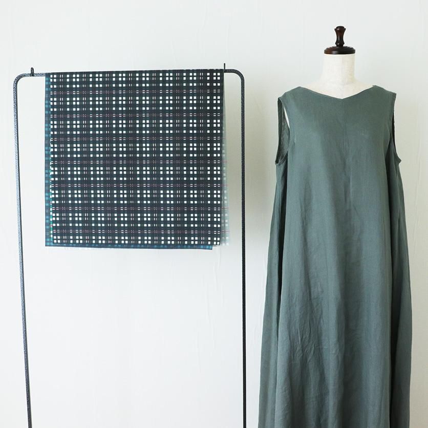 KILLARNEY ウール毛布 クリーム グリーンチェック 生地：チェック柄ウールコットンざっくり編み縮み加工（グリーン