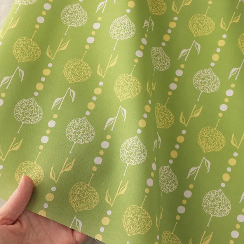 希少　緑のビーズカーテン 透かしホオズキのビーズカーテン（グリーン）ボタニカル柄- 布・生地の