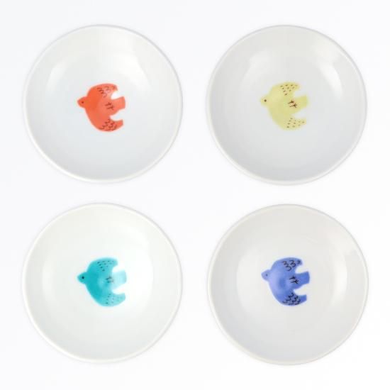 電気グルーヴ　豆皿 トリ豆皿 4pcsセット | やさしい色合いのトリをあしらった4つの豆皿の