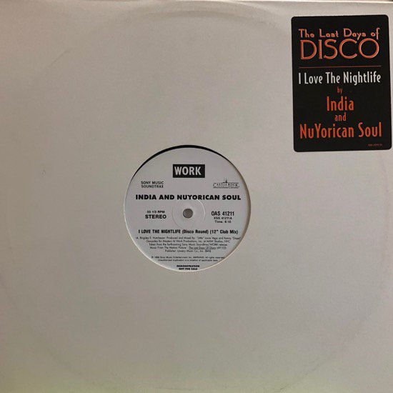 INDIA AND NUYORICAN SOUL / I LOVE THE NIGHTLIFE (DISCO ROUND) (PROMO)