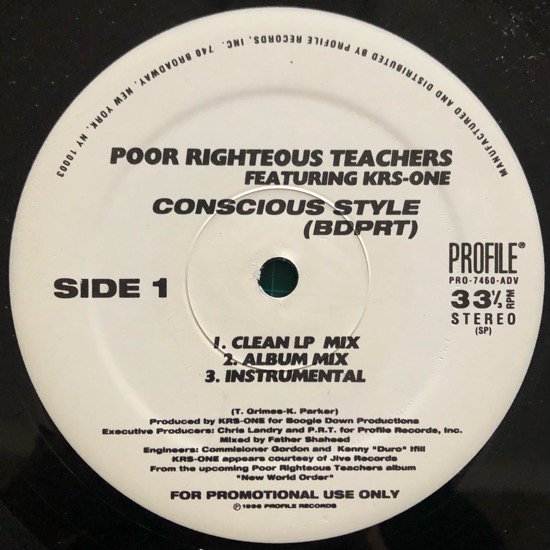 POOR RIGHTEOUS TEACHERS FEATURING KRS-ONE / CONSCIOUS STYLE (96 US PROMO ONLY)