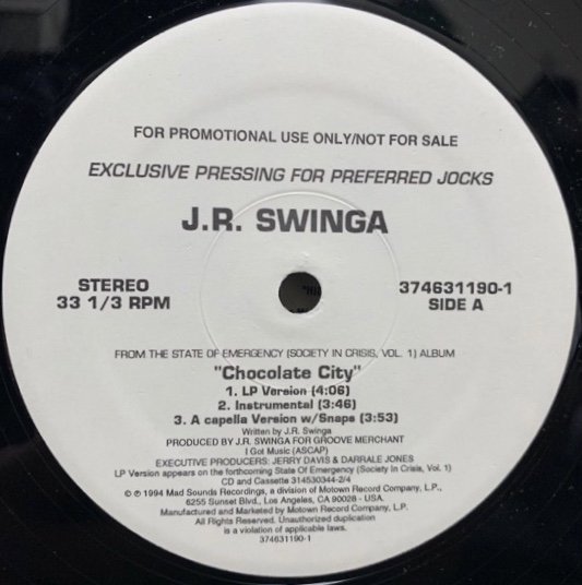J.R. SWINGA / CHOCOLATE CITY b/w LORD FINESSE / SHORTIES KAUGHT IN THE SYSTEM (PROMO)