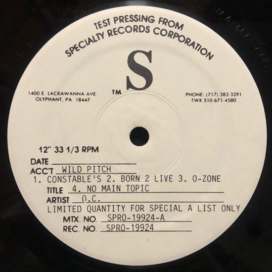 O.C.  / WORD... LIFE b/w THE COUP / GENOCIDE & JUICE SAMPLER EP (94  Very Rare TEST PRESSING ONLY )