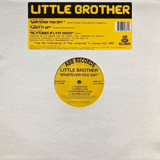 LITTLE BROTHER / WHATEVER YOU SAY b/w LIGHT IT UP (2002 US ORIGINAL)