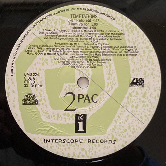 2PAC / TEMPTATIONS (1995 US ORIGINAL PROMO ONLY RARE PRESSING) - SLASH  RECORD