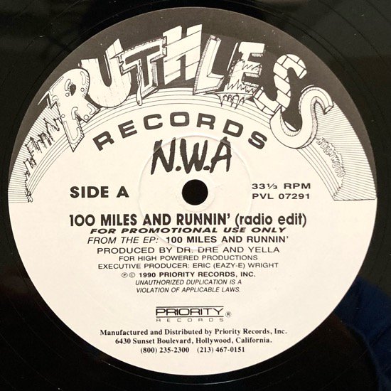 N.W.A / 100 MILES AND RUNNIN' (1991 US ORIGINAL PROMO ONLY RARE)