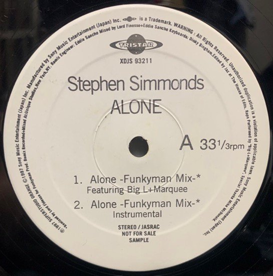 STEPHEN SIMMONDS / ALONE Feat BIG L (Funky Man Mix) (1997 PROMO ONLY VERY RARE PRESSING)