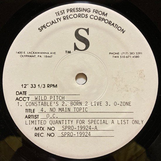 O.C. / WORD... LIFE b/w THE COUP / GENOCIDE & JUICE SAMPLER EP ( 94 Very Rare TEST PRESSING ONLY)