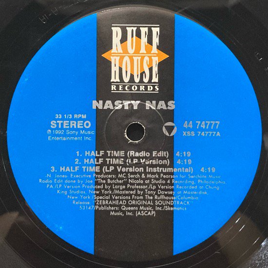 NASTY NAS / HALF TIME (1992 US ORIGINAL) ジャケ無 MASTERDISK刻印