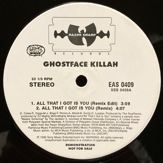 GHOSTFACE KILLAH / ALL THAT I GOT IS YOU (REMIX) (1996 US ORIGINAL PROMO ONLY)