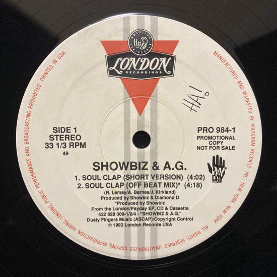 SHOWBIZ & A.G. / SOUL CLAP b/w PARTY GROOVE (1992 US ORIGINAL VERY RARE PROMO ONLY)