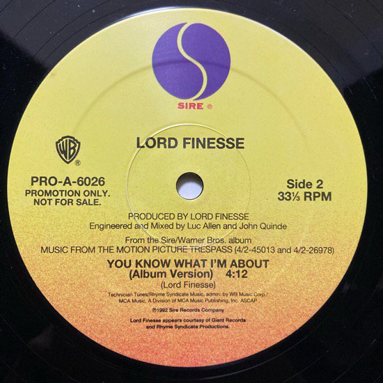  LORD FINESSE / YOU KNOW WHAT I'M ABOUT (1992 US ORIGINAL PROMO ONLY)
