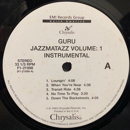 GURU / JAZZMATAZZ VOLUME: 1 INSTRUMENTAL (1993 US UNKNOWN RARE  PRESSING)