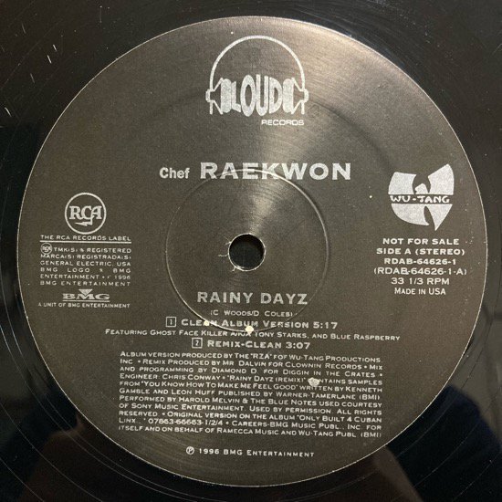 CHEF RAEKWON / RAINY DAYZ REMIX (1996 US ORIGINAL PROMO ONLY RARE PRESS)