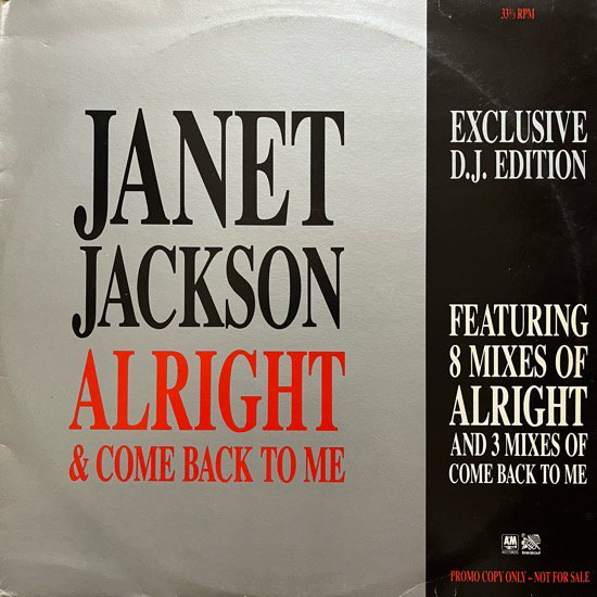 JANET JACKSON / ALRIGHT b/w COME BACK TO ME (1990 UK ORIGINAL PROMO ONLY W-PACK12)