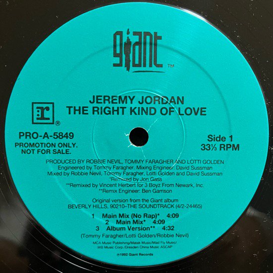 JEREMY JORDAN / THE RIGHT KIND OF LOVE (1992 US ORIGINAL PROMO ONLY RARE)(SRC刻印有)