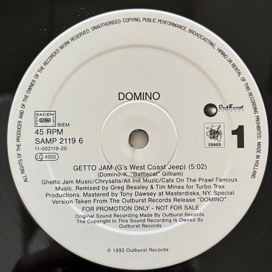 DOMINO / GETTO JAM , Getto Jam (West Coast Jeep Dub) (1993 EU PROMO ONLY RARE)