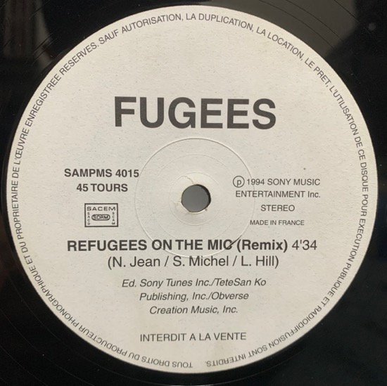 FUGEES / REFUGEES ON THE MIC (REMIX)(1994 FRANCE PROMO ONLY RARE)