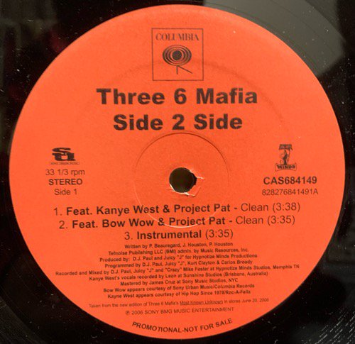 Three 6 Mafia / Side 2 Side Feat. Kanye West & Project Pat (2006 US PROMO ONLY)