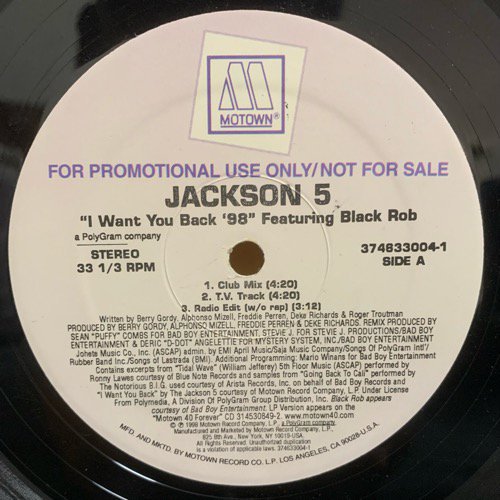 Jackson 5 Featuring Black Rob / I Want You Back '98 (1998 US PROMO ONLY)