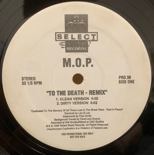 M.O.P. / TO THE DEATH (REMIX) (1995 US ORIGINAL PROMO ONLY RARE PRESSING)