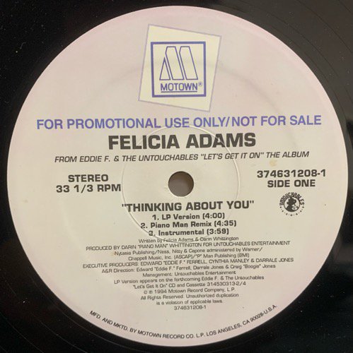 Felicia Adams / Thinking About You (1994 US PROMO ONLY )