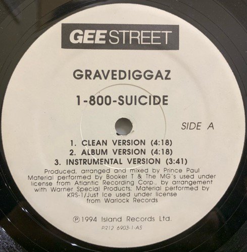 GRAVEDIGGAZ / 1-800-SUICIDE b/w MOMMY WHAT'S A GRAVEDIGGA? (1994 US ORIGINAL PROMO)