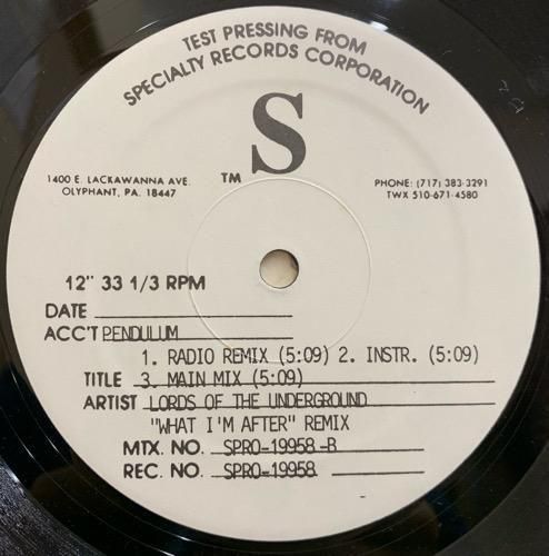 LORDS OF THE UNDERGROUND / WHAT I'M AFTER (REMIX) (1995 US ORIGINAL TEST PRESSING ONLY RARE REMIX)