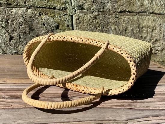 極上篠竹手提げ（小）小判（あや縁）かごバッグ（市場かご）