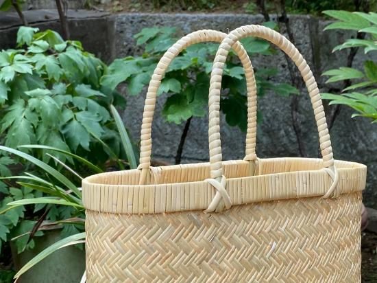 極上篠竹手提げ（高）かごバッグ（市場かご）小判【数量限定】