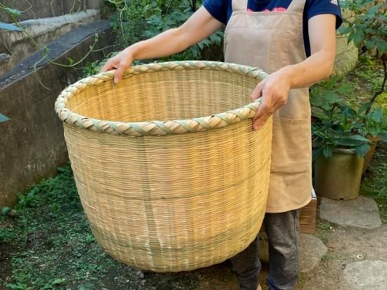 根曲がり竹かご 特大 ➕竹ザル 　　　　特大 セット 米揚げざる（4斗ざる）大きなざる 深ざる【超特大】