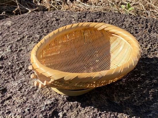 古道具】天然素材（竹） 片口ざる 片口ザル 浅型ざる 35cm 厚い 昭和レトロ