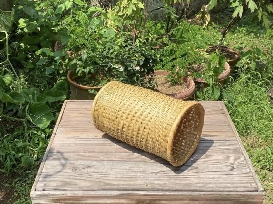 竹製磨きフリーボックス（足付）笛かご（中）二本飛【現品限り】【経年