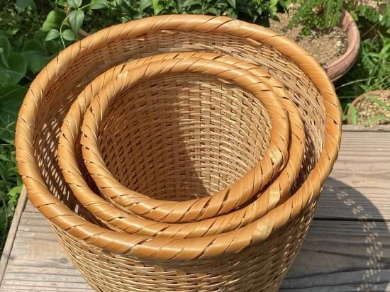 竹製磨きフリーボックス（足付）笛かご（中）二本飛【現品限り】【経年