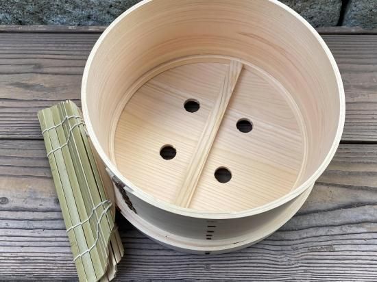 天然桧のセイロ（四つ穴）板セイロ（2升）和セイロ 桜皮編み