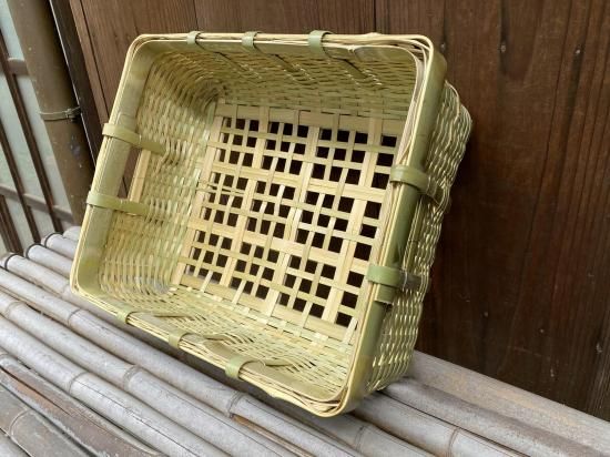 竹製 背負い籠 角大 40cm×34cm×高さ46cm 収穫かご 竹籠 渋Y H