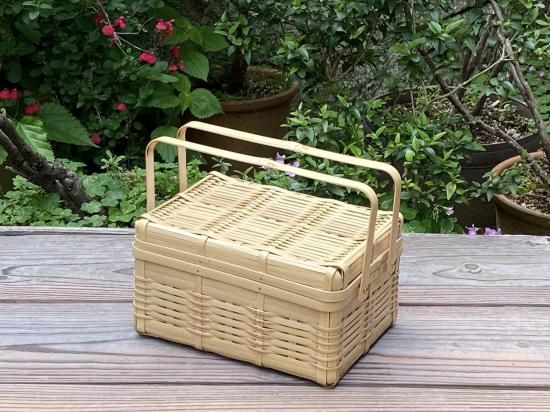 晒竹ピクニックバスケット（白竹）中（蝶番付）